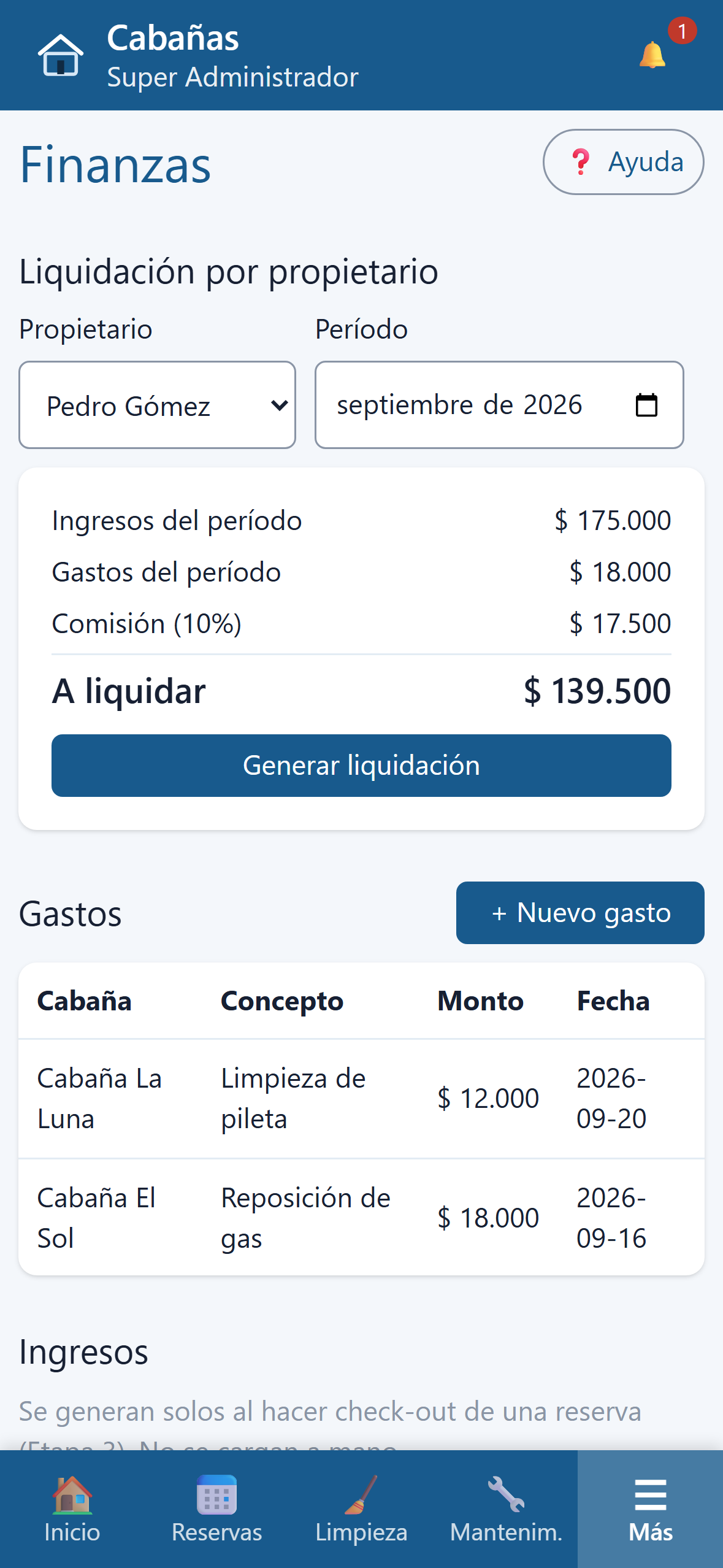 Finanzas y liquidaciones
