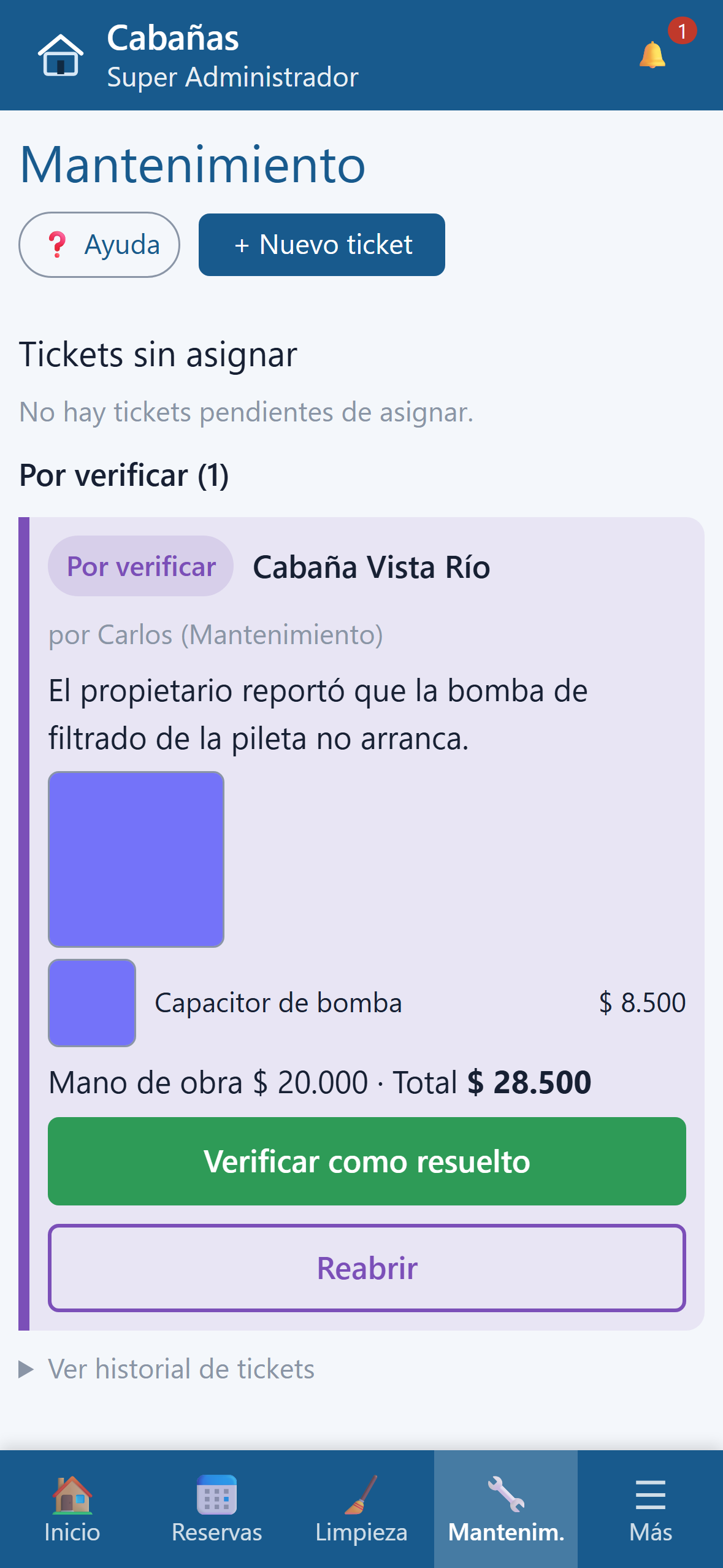 Mantenimiento por verificar